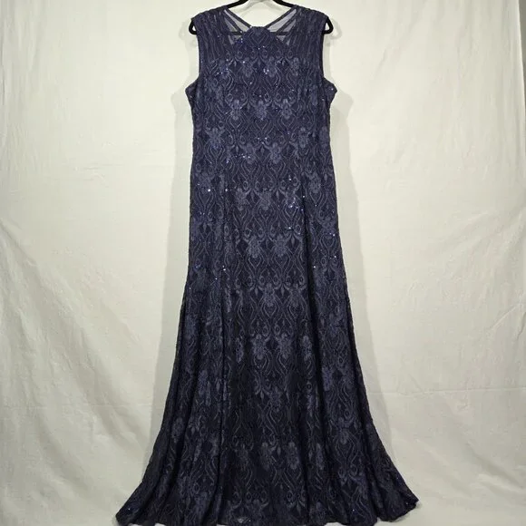 R & M Richards Mother Of The Bride BLUE Sequined Lace Sheer Formal Dress Size 16 - Picture 1 of 17